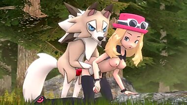 Serena catching a wild Lycanroc