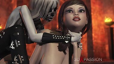 Hel goddess of the death. 3d dickgirl fucks a sexy girl in the dark castle