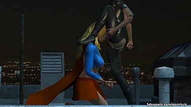 Katwoman and sooper girl hardcore lesbian fuck on rooftop prt  1