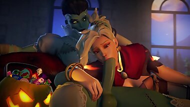 Overwatch: Mercy Sucking Futa Sombra Cock (No Sound)