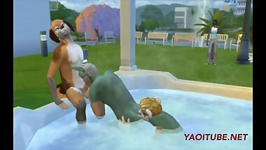 Furry Threesome in Jakuzzi - 2 Dogs 1 Cat