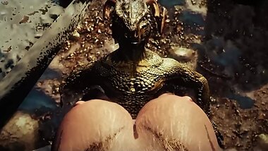 Khajiit Takes Argonian Cock