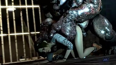Demon monster cock cums inside her