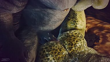 Skyrim: Khajiit hunk fucks chubby Argonian and covers him in cum