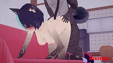 Furry Yiff Hentai - Wolf Fucks Cat while Dog spies on them and fingering