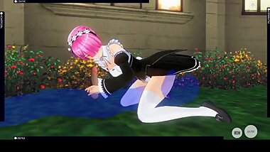 [CM3D2] Ram from Re:Zero fucks with her husband and sucks his dick