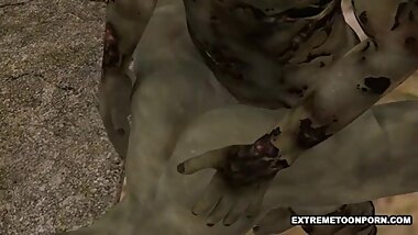 3D Zombie Gets Fucked Hard in a Graveyard