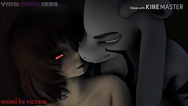 Asriel gives chara a good time while she plays her 3Ds