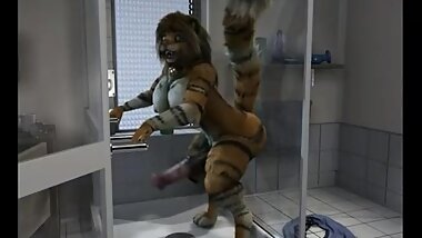 tiger toy play in shower