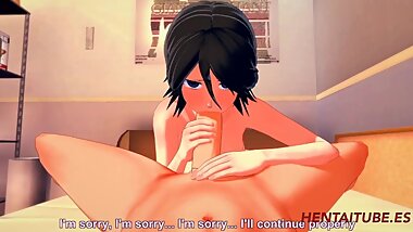 Bleach Hentai - Rukia Triple blowjob with cum in her mouth