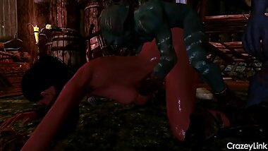 SKYRIM Girl Gangbanged by Rieklings Monsters