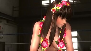 Dead or alive 5 Hitomi in sexy hawaiian outfit exposes her ass in thong !