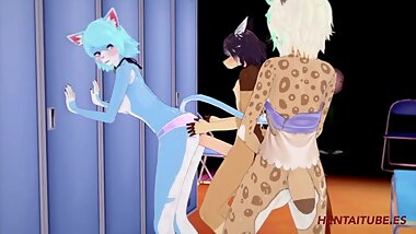 Furry Hentai - Dog Fucks Cat While Lynx Girl masturbates