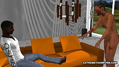 Sexy 3D zombie babe gets fucked hard by an ebony stud
