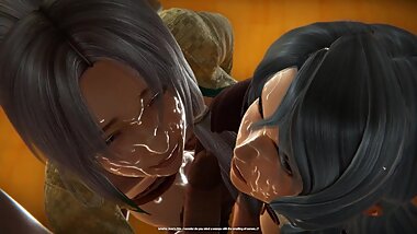 Double Blowjob from 3D Hentai Eager Mother and Hesitant Stepdaughter
