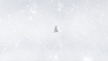 Nude girl being dragged by snowmobile 3D