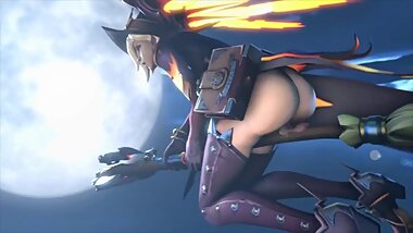 Witch Mercy Rides her Broom (by 1kmspaint)