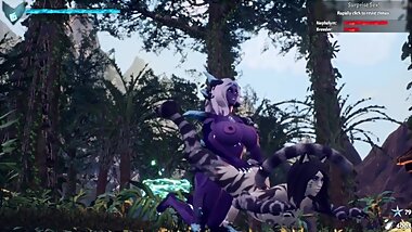 Purple futa demon fucking with cat girls.