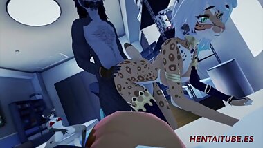 Furry Hentai - Wolf fucks lynx while her friend masturbates and her other friend s