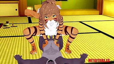 Furry Yiff Hentai - Wolf Fucks Tiger and cum in her Pussy