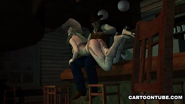 Sexy 3D cartoon cowgirl babe spanked and toyed