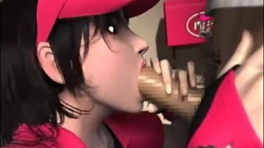 3D Pizza Girl BJ and Titfuck Finish