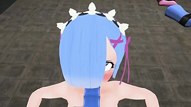 3D Hentai Anime Rem rezero Deepthroat