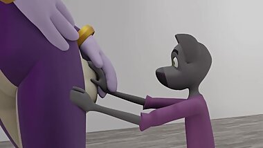 [3D Furry Macro] Eyes Up Here with Purple Cat & Tiny Dude HQ by Ducky