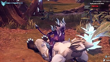 Purple futa demon fucks wolf and fox girls