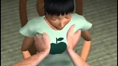 Playing with hentai girl's tits and pussy