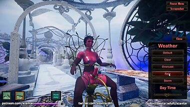 Fantasy dickgirl masturbates while standing by the mirror