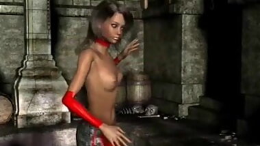 Topless 3d anime babe in tight spandex