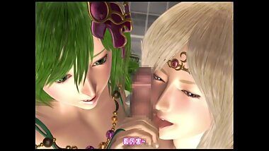 Rydia and Rosa [Final Fantasy] enjoy a threesome