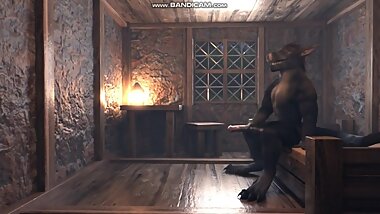 pawjob + cum on wall