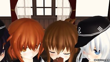 kancolle Multiple girls hand job