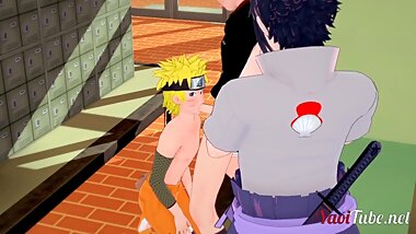 Naruto Yaoi - Naruto gives Kiba a blowjob and Sasuke discovers them