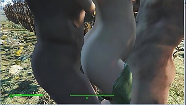 Two guys fuck a pregnant girl in a corn field