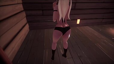 Elf girl sits on his face and then takes between Boobs