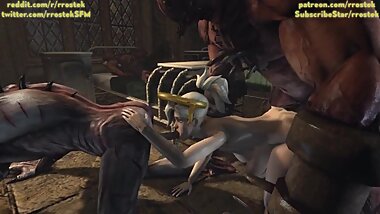 Overwatch Mercy pounded hard by Monster while she is licking ass 3D