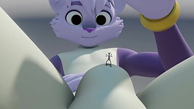 [3D Furry Macro] Giant Bulge with Purple Cat & Tiny Dude HQ by Ducky