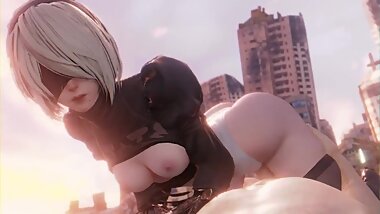 2B rides a cock, with sound