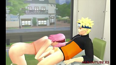 Sakura eats his cock and is fucked by Naruto in the kitchen - Naruto Hentai