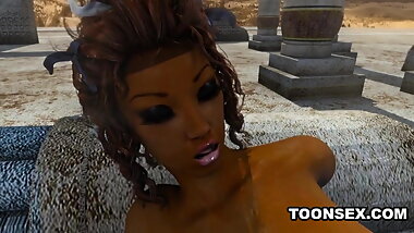 Sexy 3D Lesbian Licking a Black Babe's Pussy