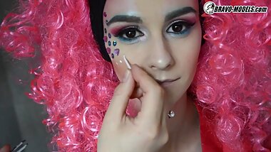 Adelle Unicorn - Rainbow unicorn cosplay 3DVR content shoot - makeup backst
