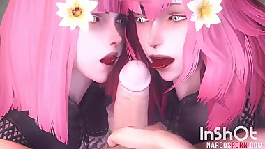 Teen 3D beauties with sexy ass sucking and fucking hard